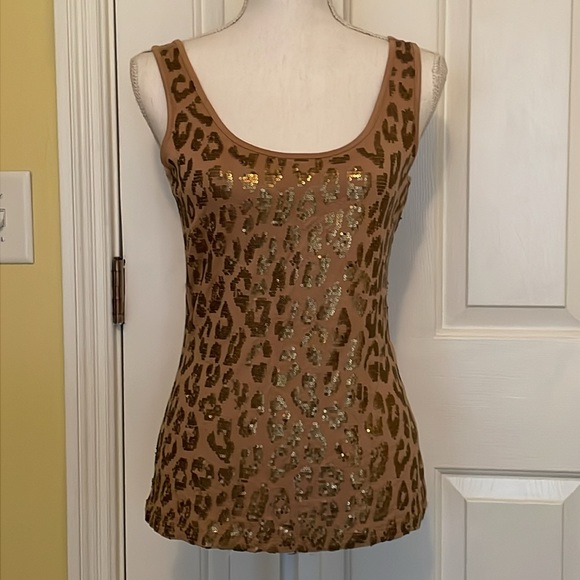 Caché Champagne Vintage Animal Print Top w/ Sequin Front - Picture 4 of 9